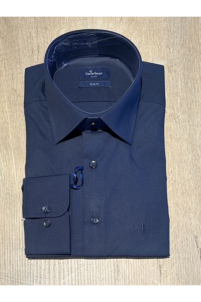 Daniel Bessi Μακρυμάνικο Slim Fit Basic Βαμβακερό Navy Blue Classic Ανδρικό πουκάμισο