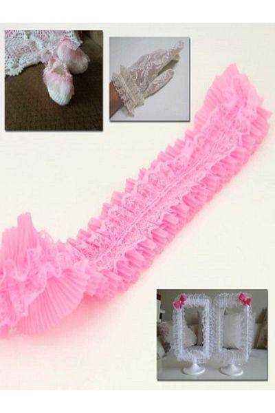Kazanabil DECORATION MATERIAL RUFFLE PLEATED LACE STRIP RIBBON PINK 1MT