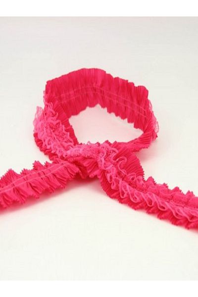 Kazanabil DECORATION MATERIAL FRILLED PLEATED LACE STRIP RIBBON FUCHIA 1MT