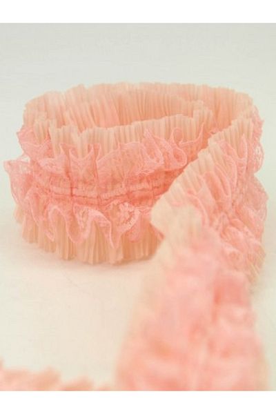 Kazanabil DECORATION MATERIAL FRILLED PLEATED LACE STRIP RIBBON SALMON 1MT