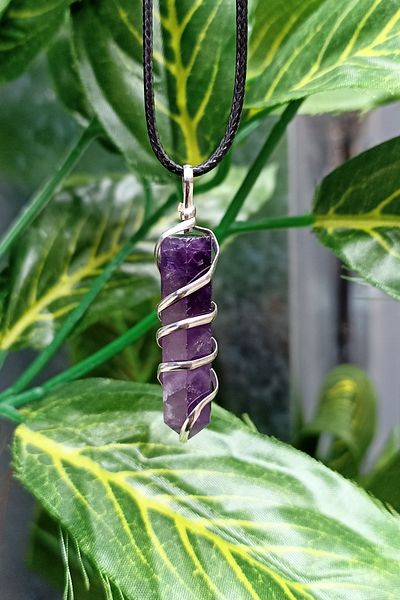 TAUS STONE Amethyst Stone Wire Wrapped Tower Pendant (Leather Rope is Gifted)