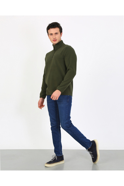 LACİVERTMEN 6001 Регулярна посадка антипілінговий комір без коміра Бато з коротким чоловічим флісом