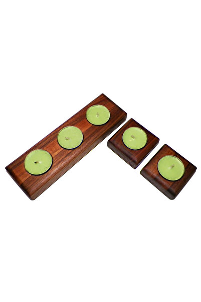 Tealight Mumluk Seti - Ceviz Ağacı - Ahşap Mumluk - Şamdan