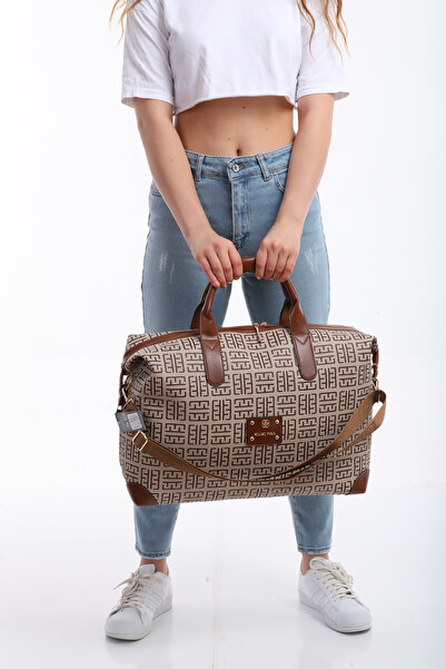 By Hakan MİAMİ POLO 1203E Valistă mare de mână Geantă de vacanță de călătorie MINK-TABA-PRINT