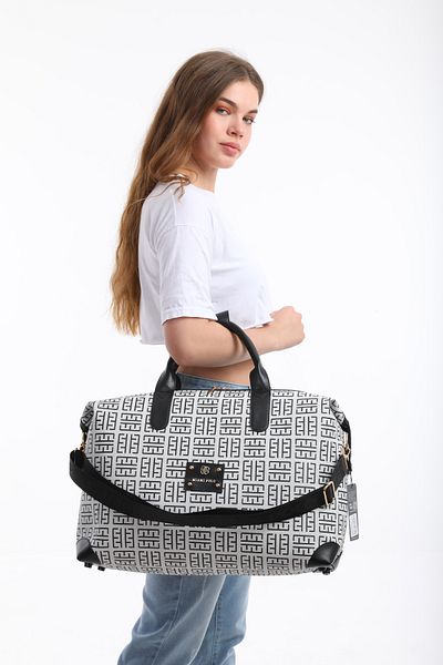 By Hakan MIAMI POLO 1203E Bagaj de mână mare Geantă de călătorie de vacanță IMPRIMAT ALB NEGRU