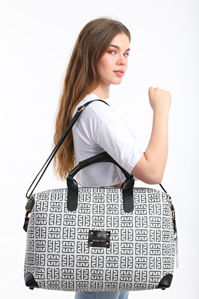 By Hakan MIAMI POLO 1203E Large Hand Luggage Suitcase Travel Holiday Bag BLACK WHITE PRINTED