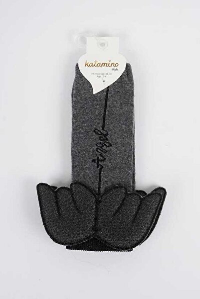Katamino Kız Bebek Melek Kanatlı Diz Altı Çorap K12033 Füme