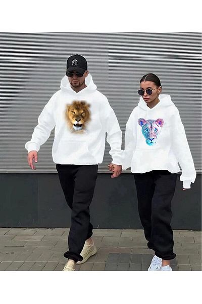 Moda Wear Unisex LION Φούτερ με κουκούλα Φούτερ 2 τεμαχίων Lover Combination