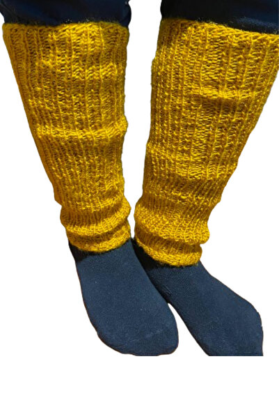 Işin Tasarım Hardal Renkli Yün El Örgüsü Kadın Dizlik Tozluk