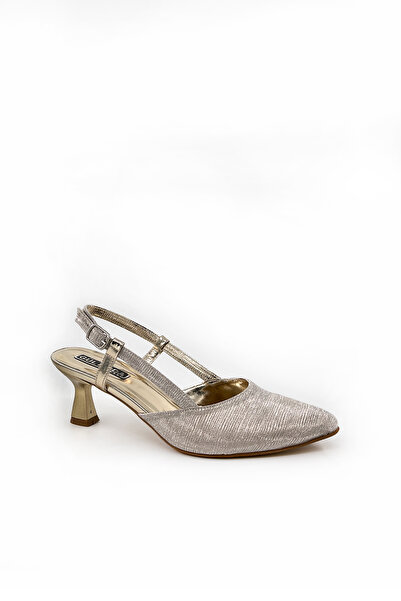 Gül Kundura Kadın Simli Lite Altın Abiye Topuklu Ayakkabı