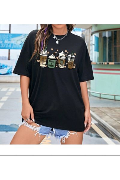Pelna tricou negru imprimat cu decolteu supradimensionat