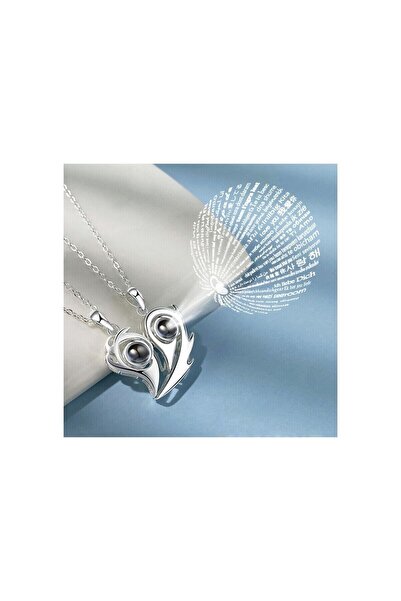 İYİ MODA Yüz Dilde Seni Seviyorum Projeksiyonlu Mıknatıslı Kalpli Çift Kolyesi Hediyelik Kolye