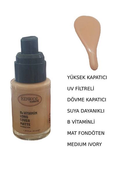 EDWOL كريم أساس Ultra Cover Kong Cover Matte Foundation ذو تغطية عالية باللون العاجي المتوسط 40 مل