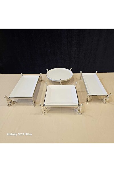 MaviDamla 4.parca çita kaplan ayaklı porselen sunumluk