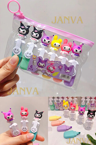 Janva Kuromi Fosforlu Kalem 6 adet 1 Paket Trend Model Öğrenci Seti İşaretlem...
