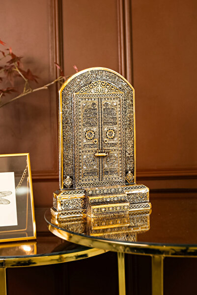 Hac Umre Hediyelik Lüks Hediyelik Dekoratif Obje Gold Dekor Gold Ev Ofis Dekorasyon Kabe Kapısı Ayetel Kürsi Biblo