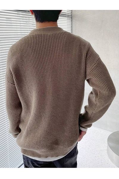 Butik Karaca Мъжки плетен пуловер Tiriko с голям размер - с кръгло деколте и поло