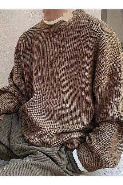Butik Karaca Мъжки плетен пуловер Tiriko с голям размер - с кръгло деколте и поло