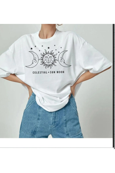 Pelna Prevelika unisex majica sa širokim izrezom i printom