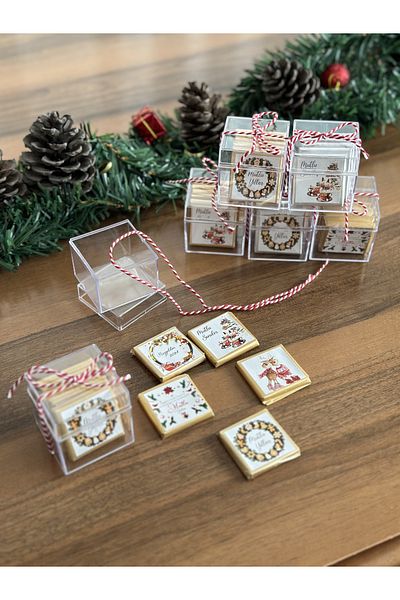EMARİS New Year's Gift Red Concept Chocolate |   5 Presentation Boxes with Labels for New Year Celebration Chocolate