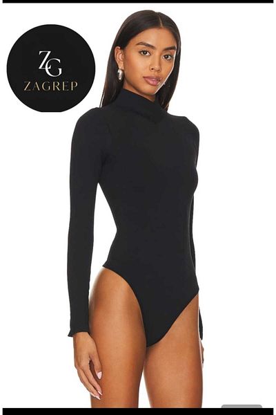 Zagrep Women's Black Zagrep Design Collar Detailed Double-Layer No-Interior Bodysuit