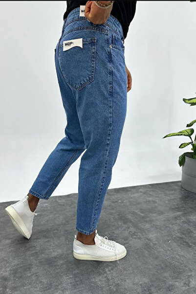 BDRMAN Boyfriend Düz Mavi Yıkamalı Pantolon