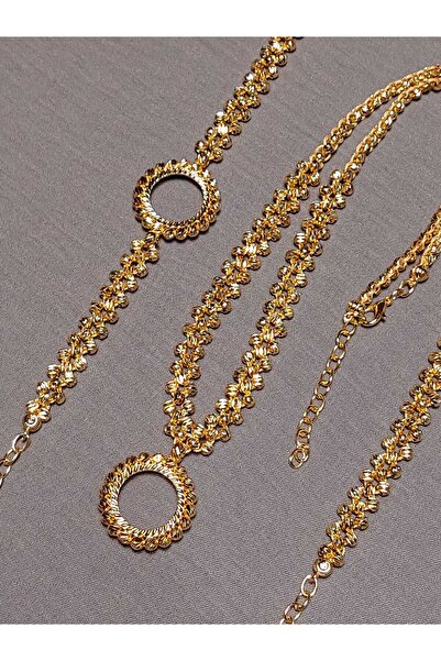 GEZERGOLD TAKI 22ayar Altın Kaplama Dorikalı Çeyrek Kolye Çeyrek Bileklik Seti