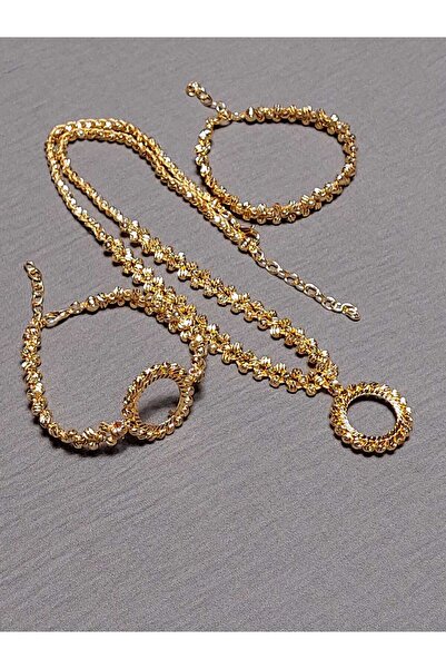GEZERGOLD TAKI 22ayar Altın Kaplama Dorikalı Çeyrek Kolye Çeyrek Bileklik Seti