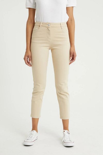 MAKRAS EXCLUSIVE Jaxen Femei - High Cream Lycra Comfort Mom Jeans Pantaloni Boyfrend
