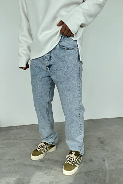 BDRMAN Baggy Kar Yıkama Mavi Renk Rahat Kalıp Pantolon