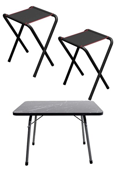 KS KampSeti 2 Adet Katlanır Kamp Taburesi Ve Katlanır Kamp Masası 45x60-balık...