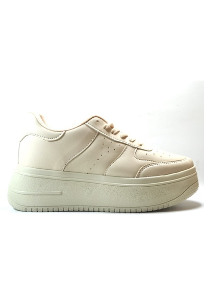 Onlo Ayakkabı DR.05 Bej Yüksek Taban Kadın Sneaker Ayakkabı