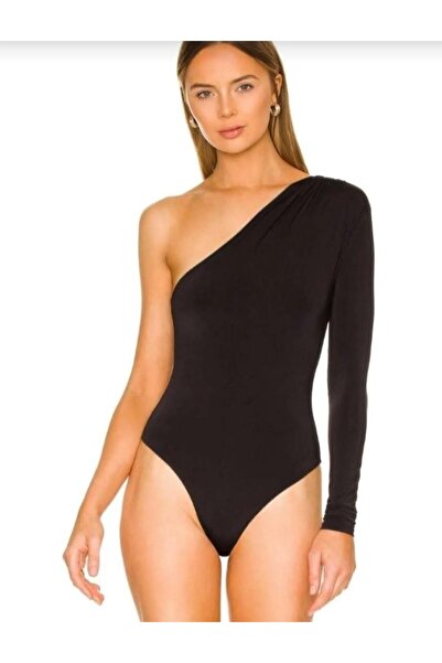 Nsb Tasarım Жіночий чорний боді з одним плечем