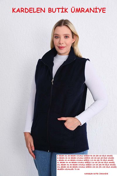 Kardelen Butik Ümraniye Navy Blue Large Size Zippered Fleece Vest