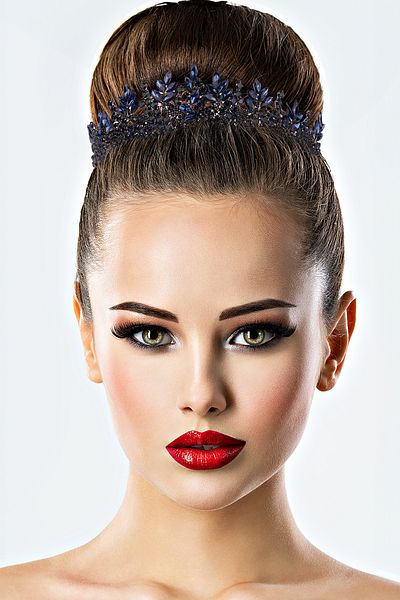 Hayalperest boncuk Wedding and Henna Night Special Bridal Wedding Crown with Crystal Stones Dark Blue