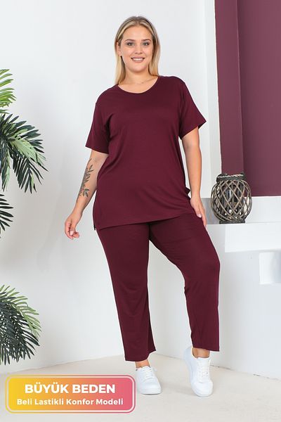tarzımsüper Set de 2 piese, model confortabil, mărime mare, pantaloni cu talie elastică, tunică, tricou, set de două partea de jos