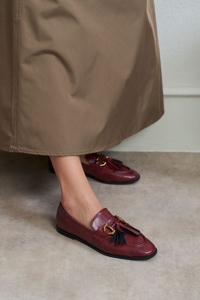 NİŞANTAŞI SHOES Logan Burgundy Matte Tassel Detail Flat Sole Women's Ballerinas
