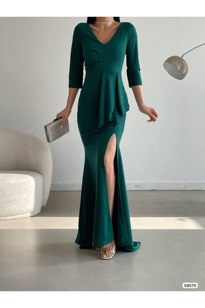 Masspera Βραδινό φόρεμα με λαιμόκοψη με 3-4 μανίκια με λεπτομέρεια με σκίσιμο...