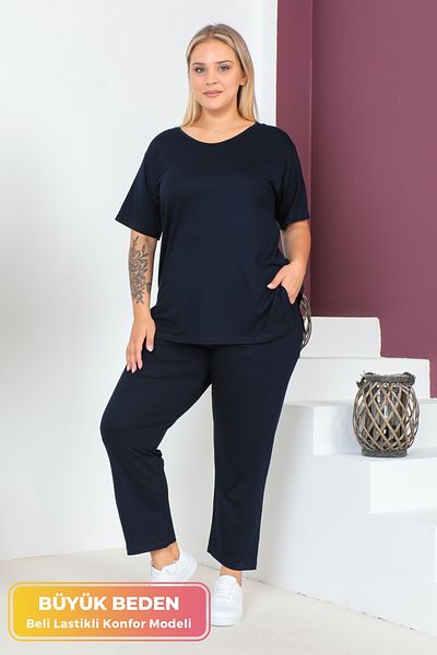 tarzımsüper Μοντέλο Comfort Plus Size, Σετ 2 τεμαχίων με ελαστική μέση παντελόνι και μπλουζάκι