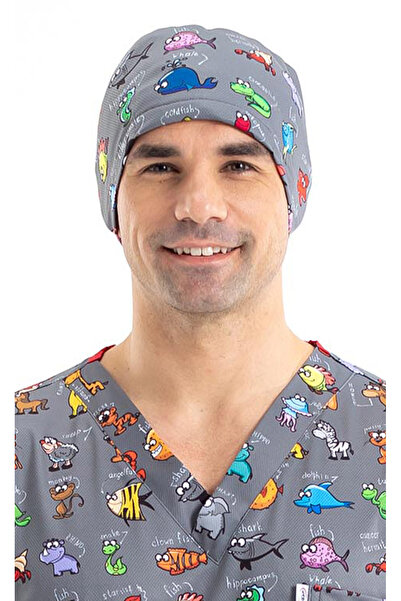 Laborteks Cerrahi bone kadın ve erkek modeli gri hayvanlar alemi desenli