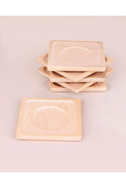 ALBETTO 6 قطع من أطباق الشاي الخشبية وأطباق الشاي مربعة 9.5*9.5 سم