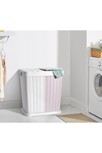 ALBETTO Twins Kirli Çamaşır Sepet Çok Amaçlı Plastik Sepet 40+40 80 Lt Pembe ...