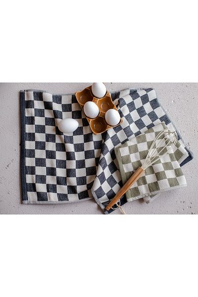 CottonTherapy Set de 2 prosoape de bucătărie cu model pătrat și cârpă de uscare 36x70 cm Set de prosoape 100% bumbac de lungă durată