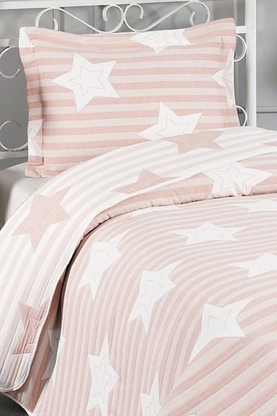 Evlen Home Collection Cuvertură de pat pentru o persoană din bumbac cu model Pedri Star (Set pică) 2 buc. Cuvertură de pat pentru copii, pudră