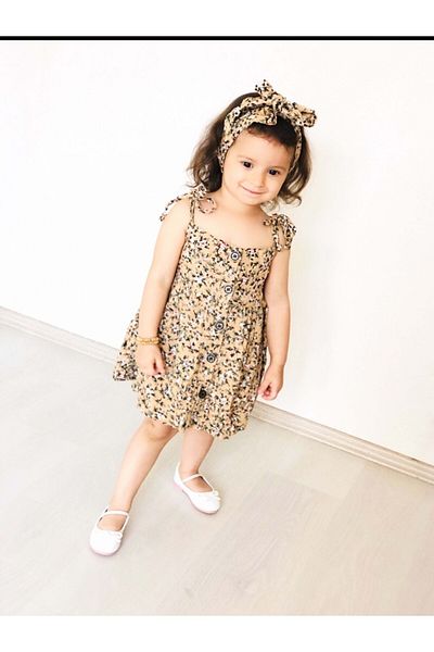 ASIA GİYİM Girl's Dress Strappy Midi Length Buttoned Cotton