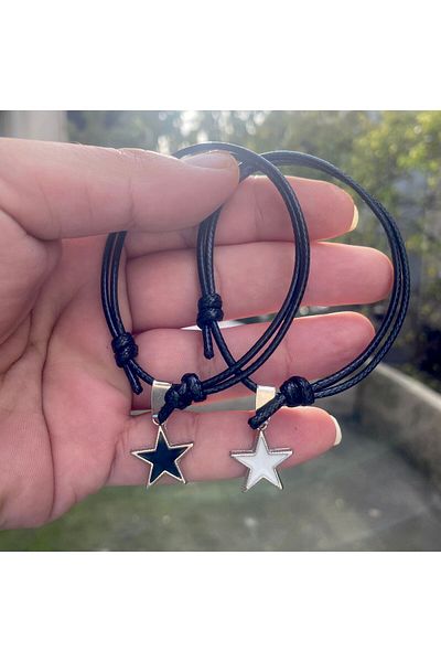 oldskoolbutik Black and White Star Couple Bracelet