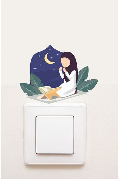 Sim Tasarım - Socket - Ramadan Praying Woman and Quran Decorative Socket Sticker