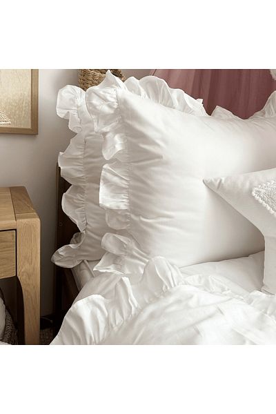 makiteks One hundred percent cotton ruffle ornamental stitching double pillowcase set white