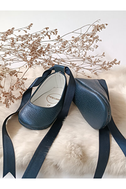 Hodore Fiore Navy Blue Genuine Leather Baby Ballerina Loafer