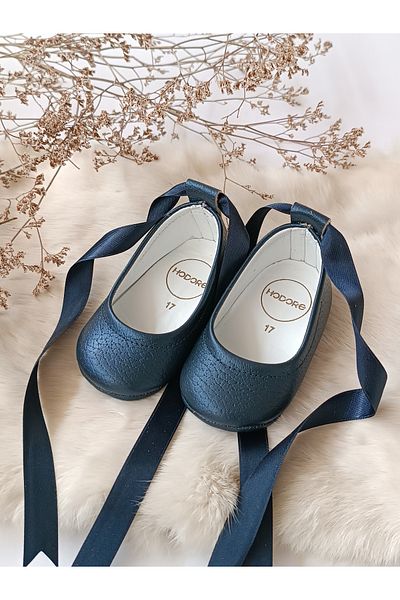 Hodore Fiore Navy Blue Genuine Leather Baby Ballerina Loafer